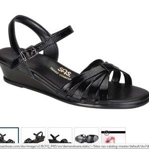 SAS Black Strappy Quarter Strap Patent Leather Wedge Sandals NWOT Sz 8N Tripad
